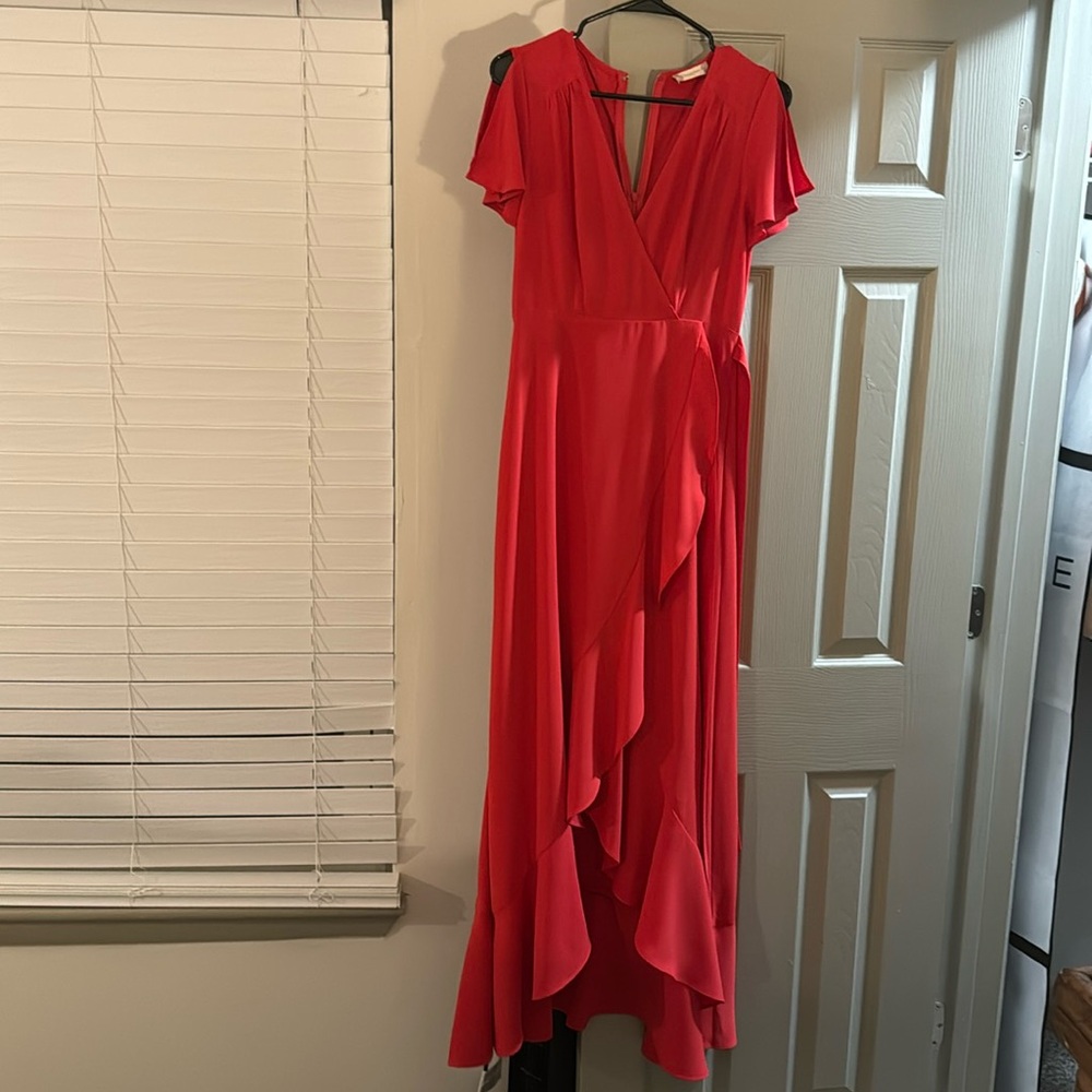 Red flowy midi dress